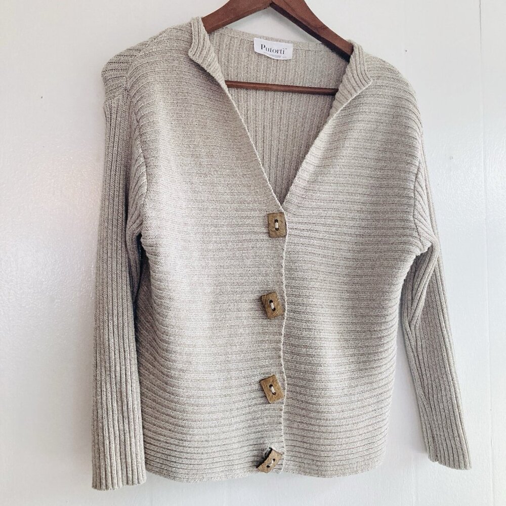 Putorti Woman’s Sweater Cardigan Chunky Long Sleeve V Neck Rib Knit Canada Sz L